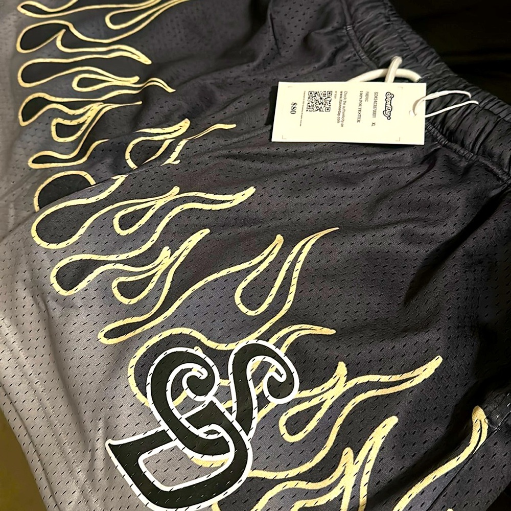 Size XL SnowDay Shorts Charcoal/Grey Flames design.